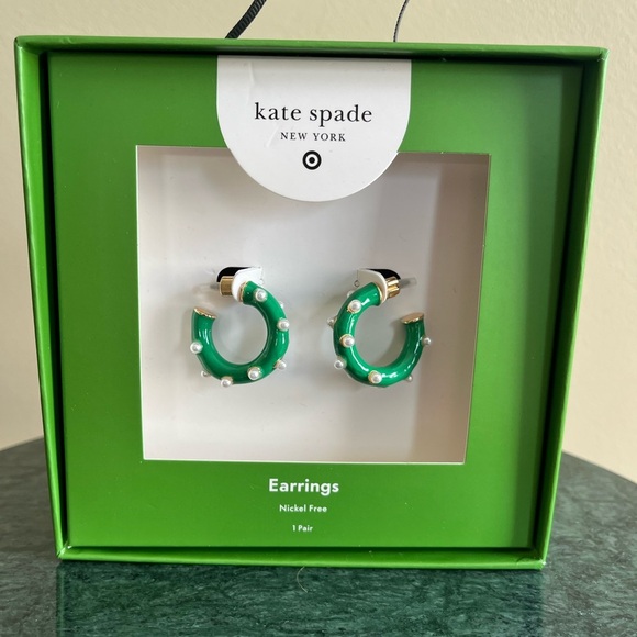 kate spade new york x Target Green Pearl Polka Dot Hoop Earrings, NIB - Picture 1 of 4